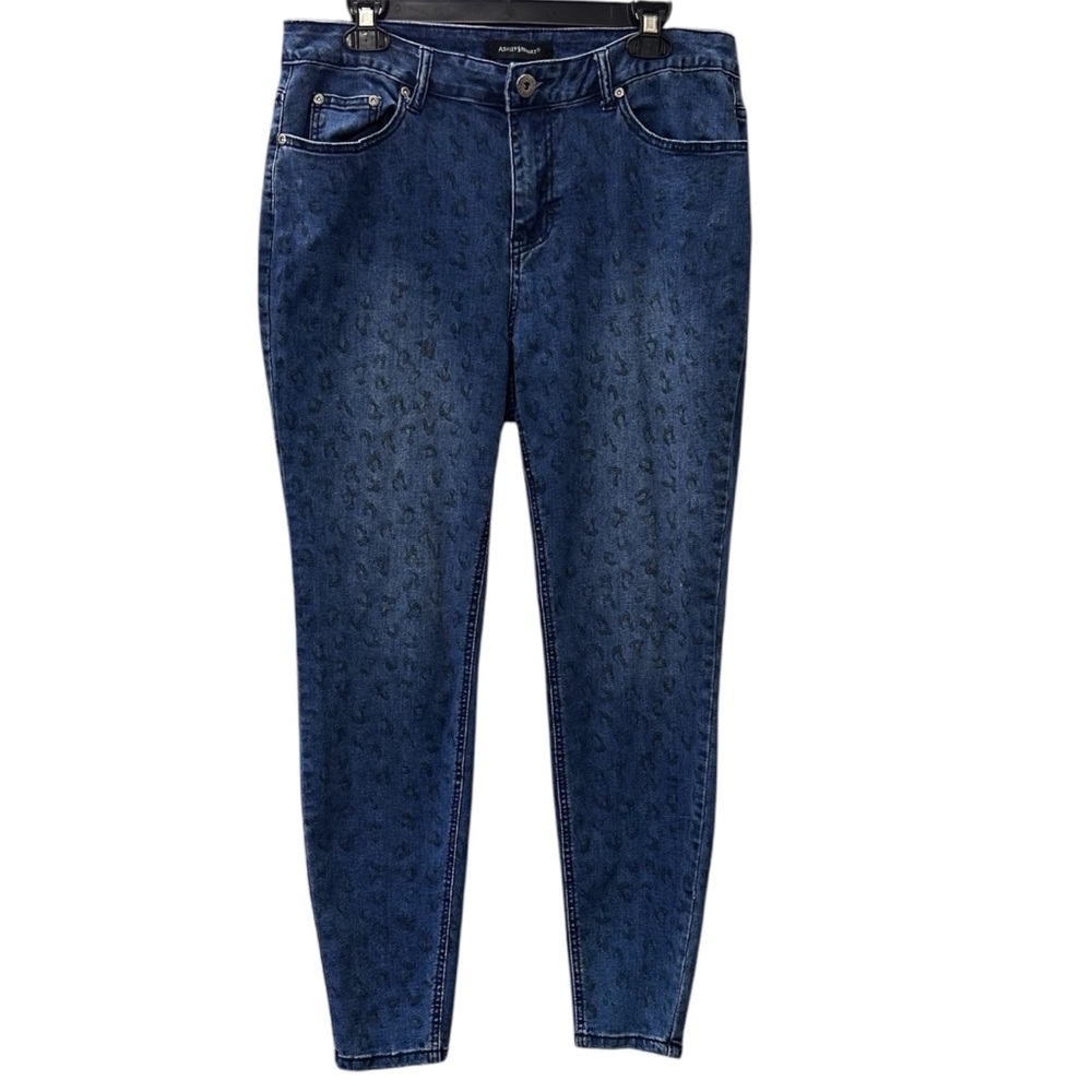 Ashley Stewart Jeans Dark Wash Leopard Print Denim Skinny Leg Women’s Size 14